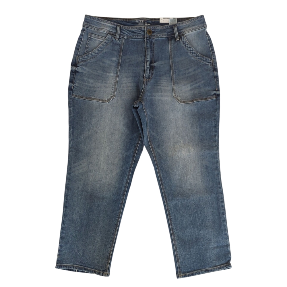 NWT Time and Tru High-Rise Utility Slim Cropped Denim Jeans Pockets 16 Blue